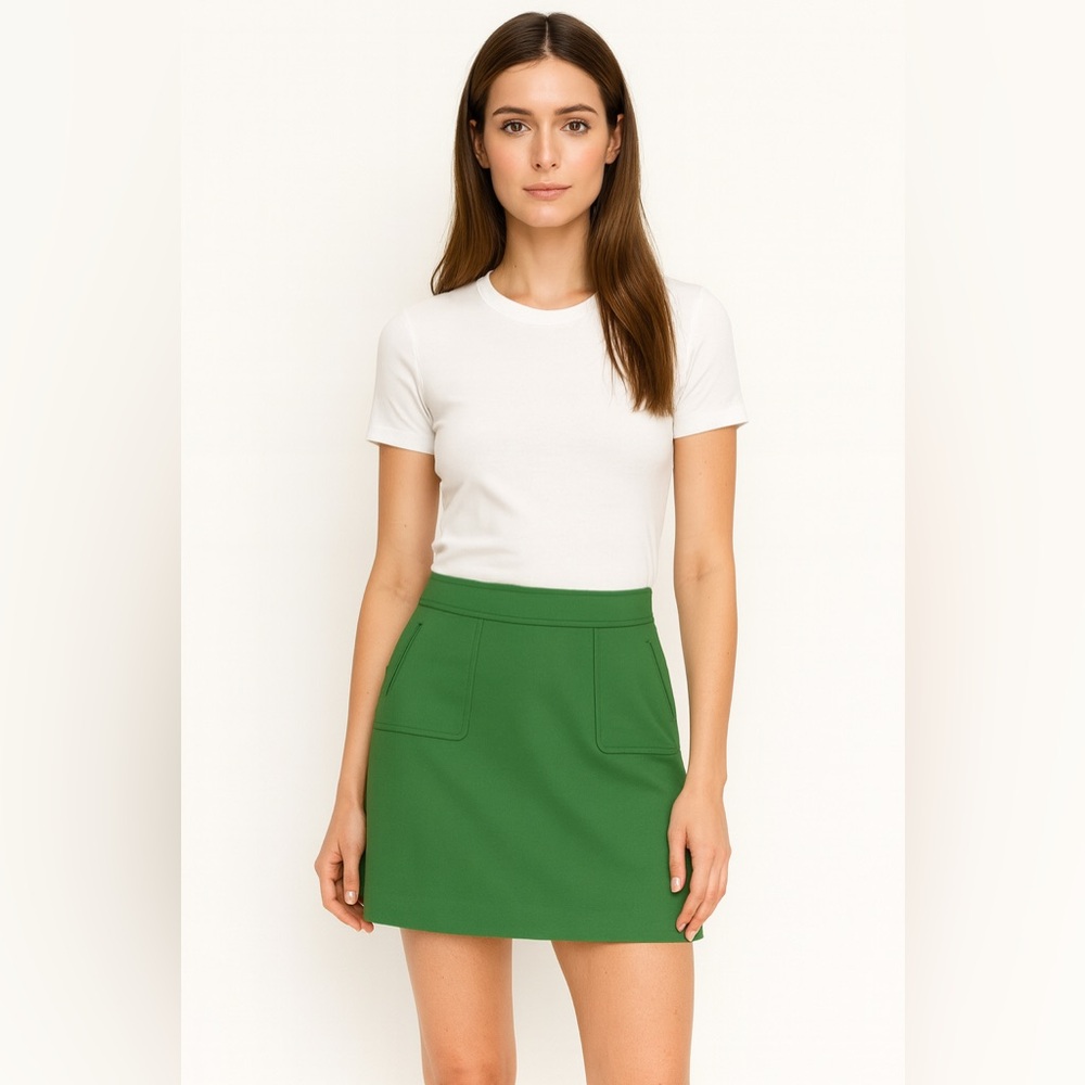 Talbots Petites Mini Skirt 8P Green comfy‎ career business casual preppy pockets